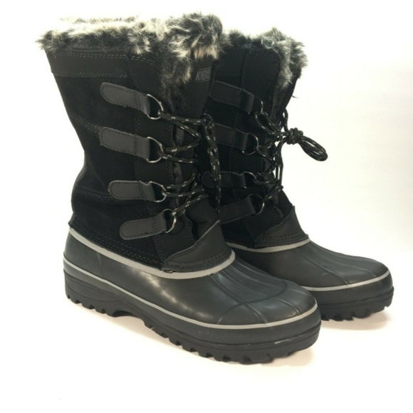 Khombu North Star Thermolite Womens Snow Boots Black Suede Leather Waterproof 10 - Picture 1 of 5
